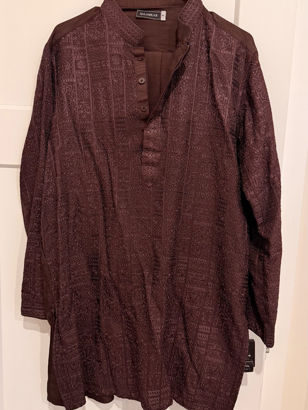 Qalamkar Embroidered Kurta in Deep Brown